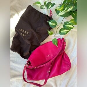 Kate Spade New York hot pink messenger bag with gold striped interior